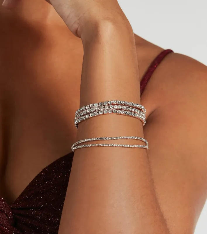 Glittering Effect Five Rhinestone Stretch Bracelets sold by Windsor