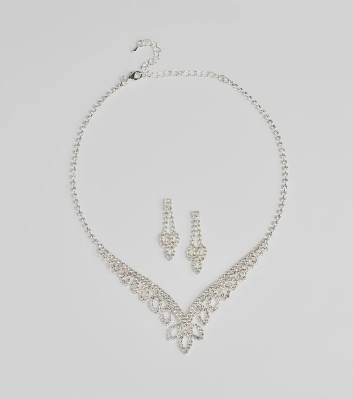 Ultimate Glam Vibes Rhinestone Necklace And Earrings Set sold by Windsor