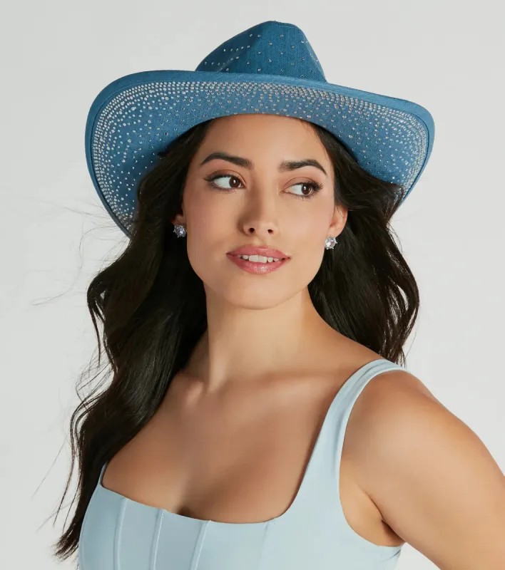 Upbeat Glam Rhinestone Denim Cowboy Hat sold by Windsor