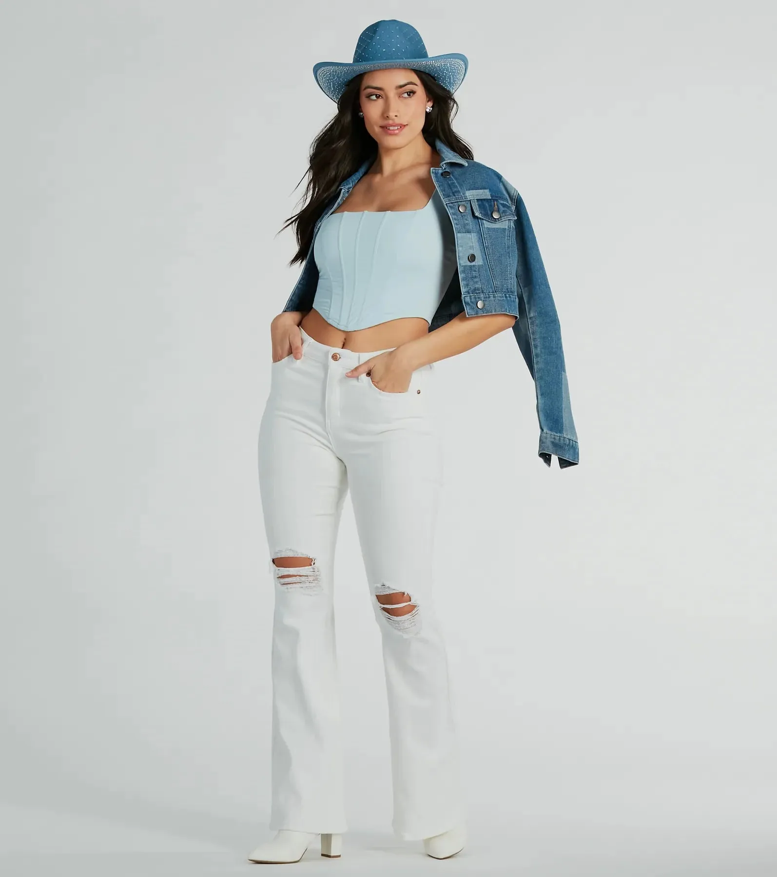 Upbeat Glam Rhinestone Denim Cowboy Hat sold by Windsor product image thumbnail 2