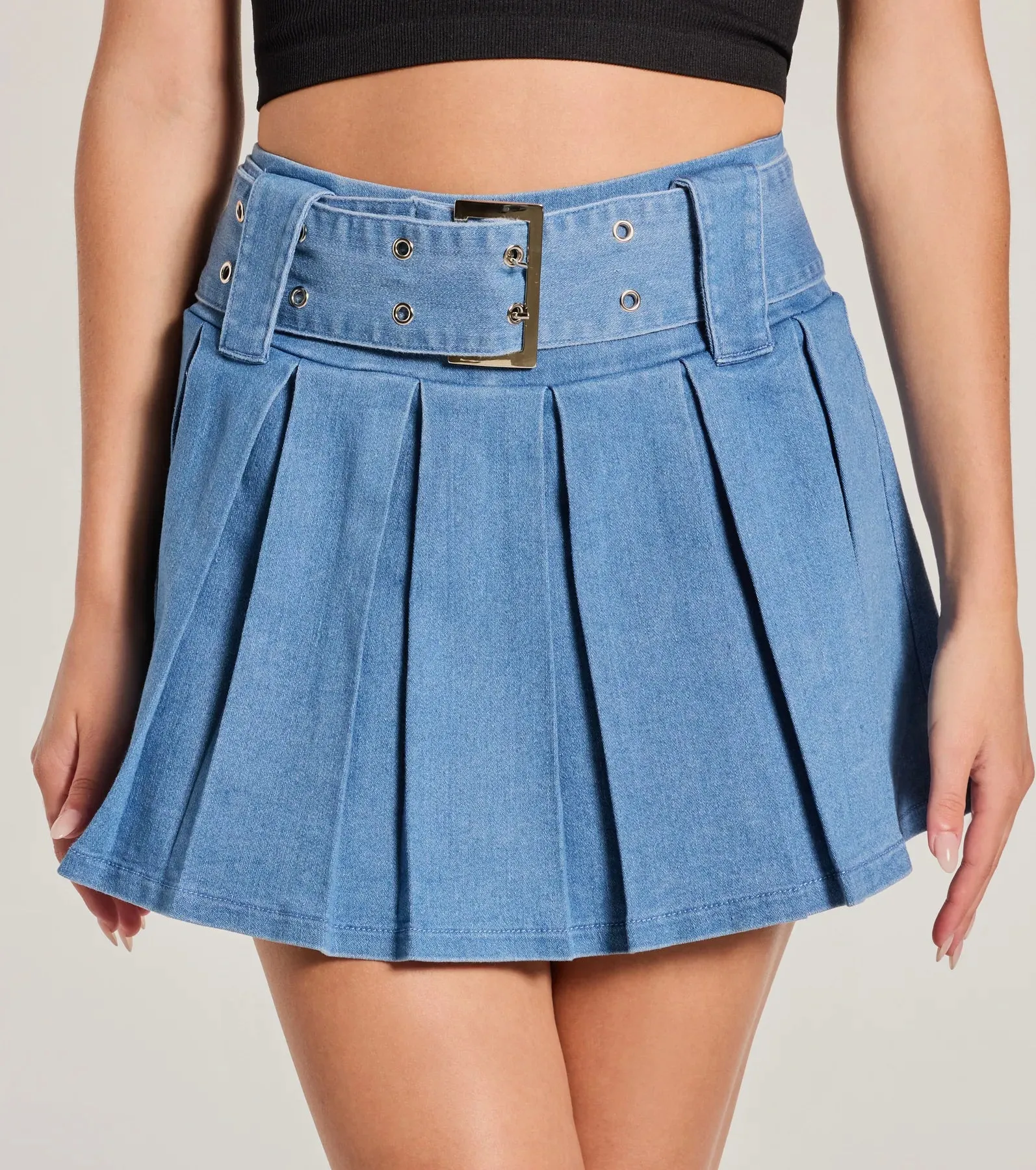 Casual Darling High-Rise Belted Pleated Denim Skort sold by Windsor product image thumbnail 4