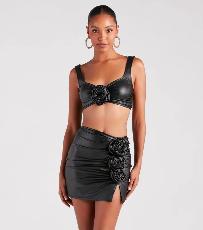 Make It Bloom Faux Leather Rosette Crop Top sold by Windsor