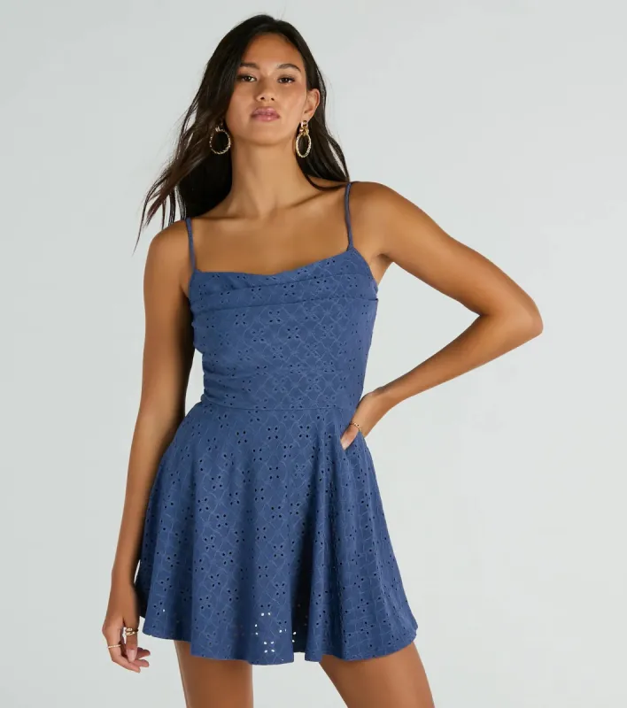 In My Sweet Era Cowl Neck Eyelet Lace Romper sold by Windsor