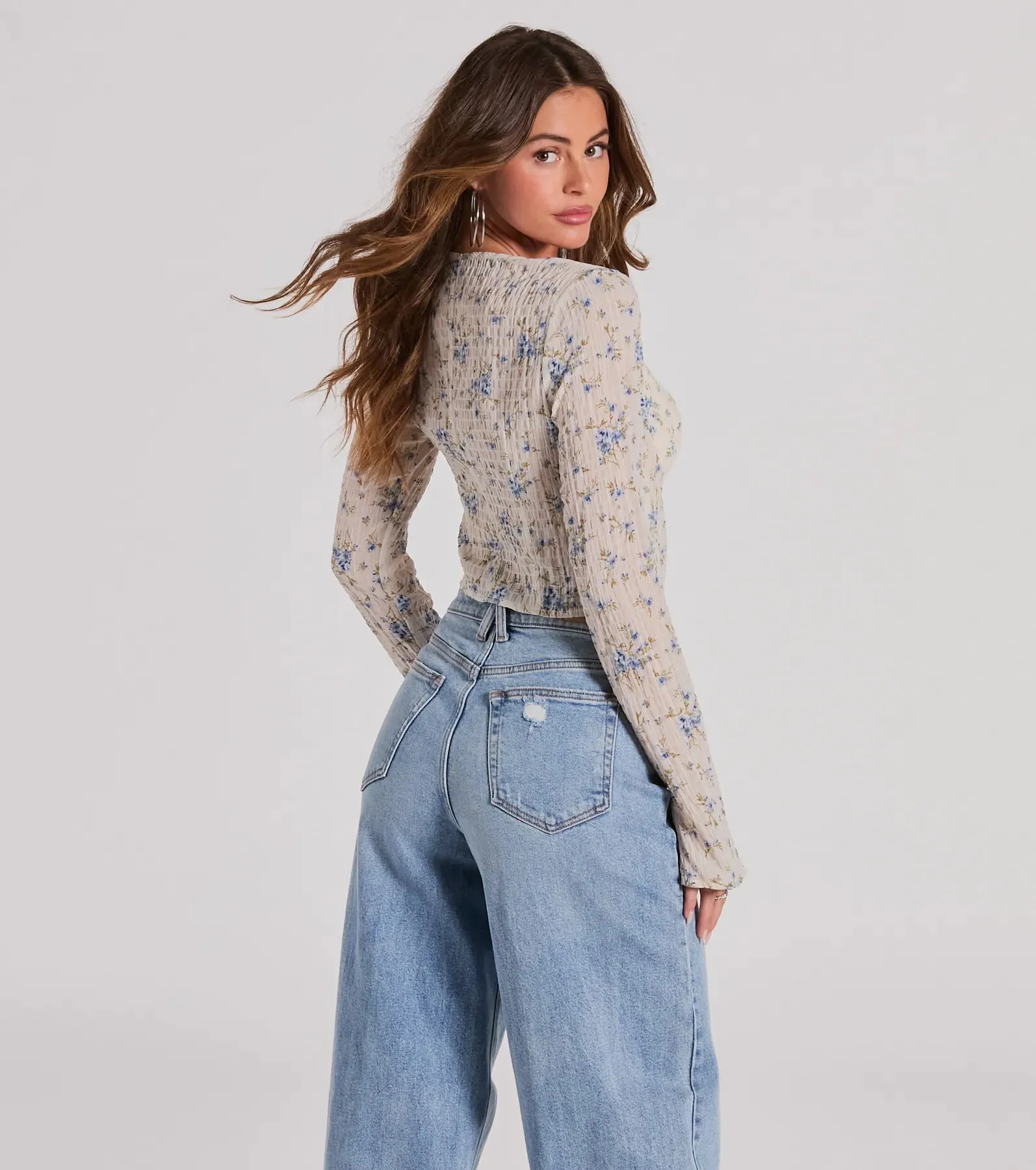 Sweetness Blend Long Sleeve Floral Tie-Front Top sold by Windsor product image thumbnail 2