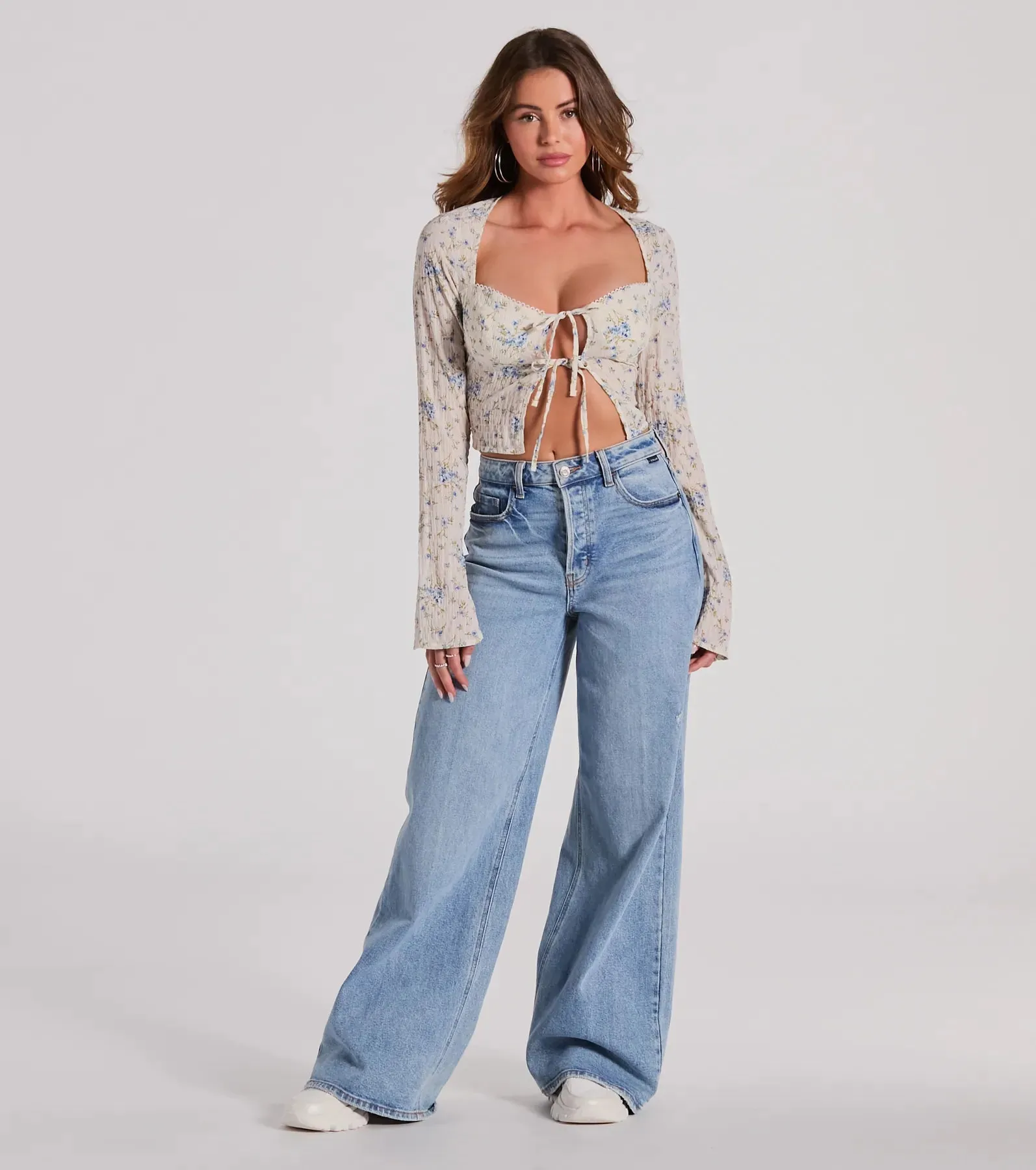 Sweetness Blend Long Sleeve Floral Tie-Front Top sold by Windsor product image thumbnail 3