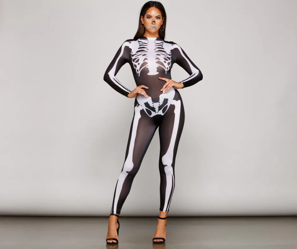 Spooky And Sultry Skeleton Print Catsuit sold by Windsor
