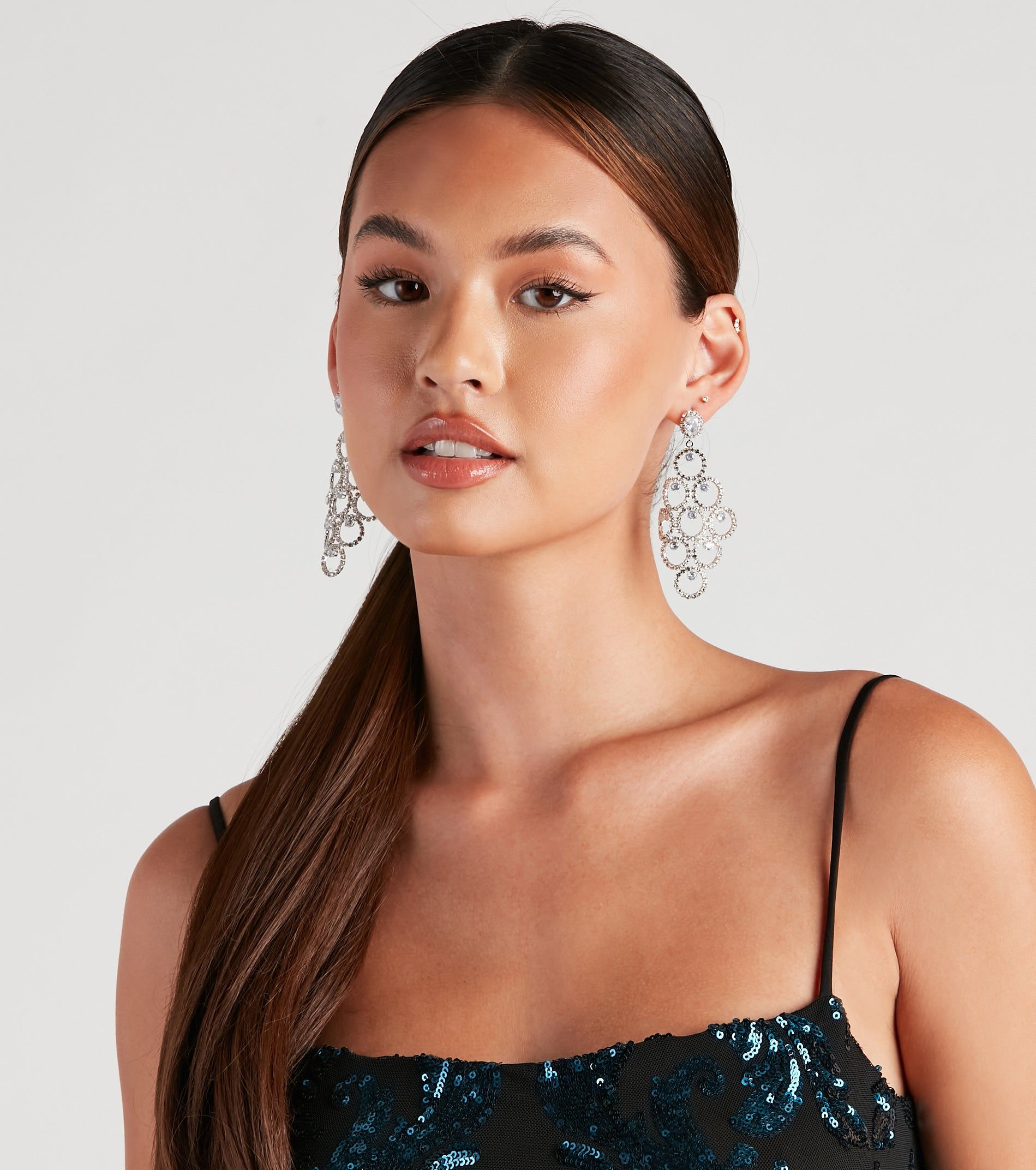 Radiant Details Rhinestone Chandelier Earrings sold by Windsor