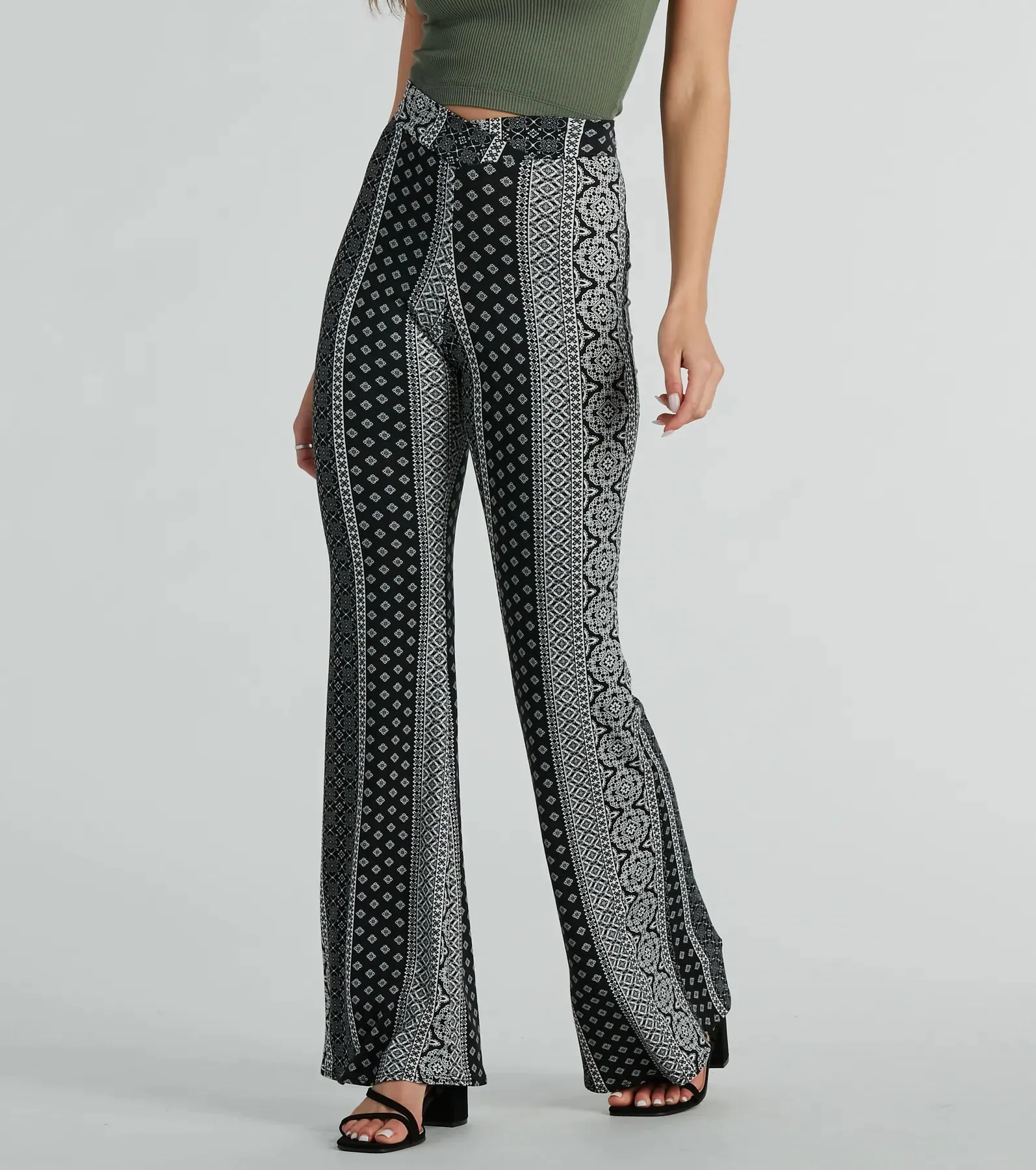 Breezy Vibes Boho Print Knit Flare Pants sold by Windsor