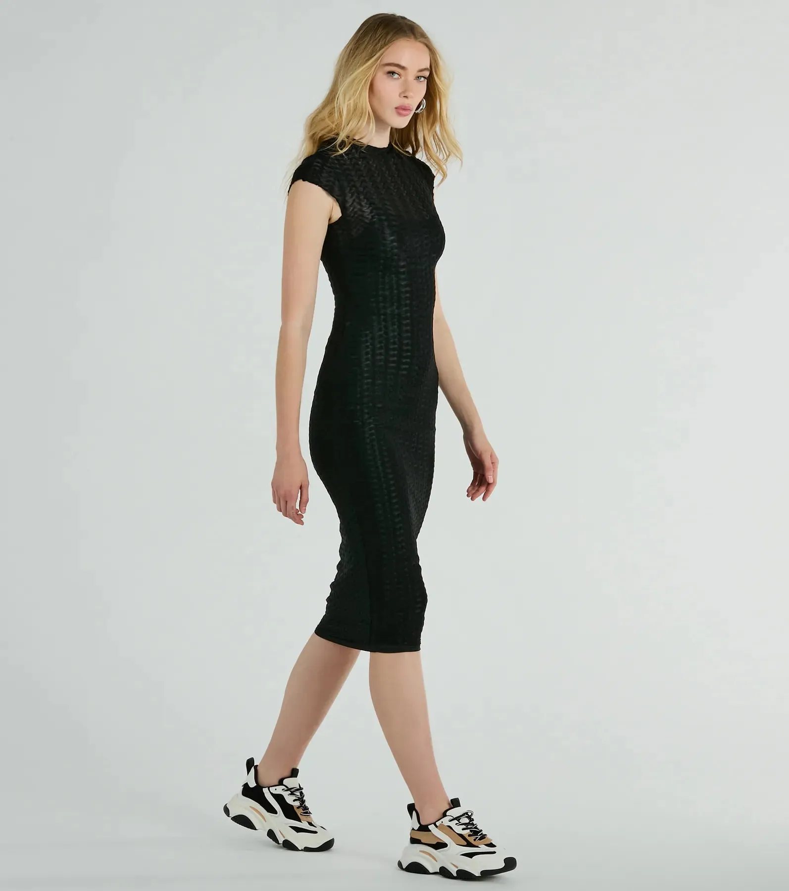 Casually Flawless Crew Neck Textured Midi Dress sold by Windsor product image thumbnail 4