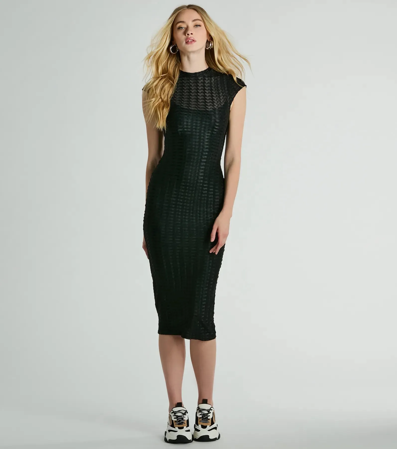 Casually Flawless Crew Neck Textured Midi Dress sold by Windsor