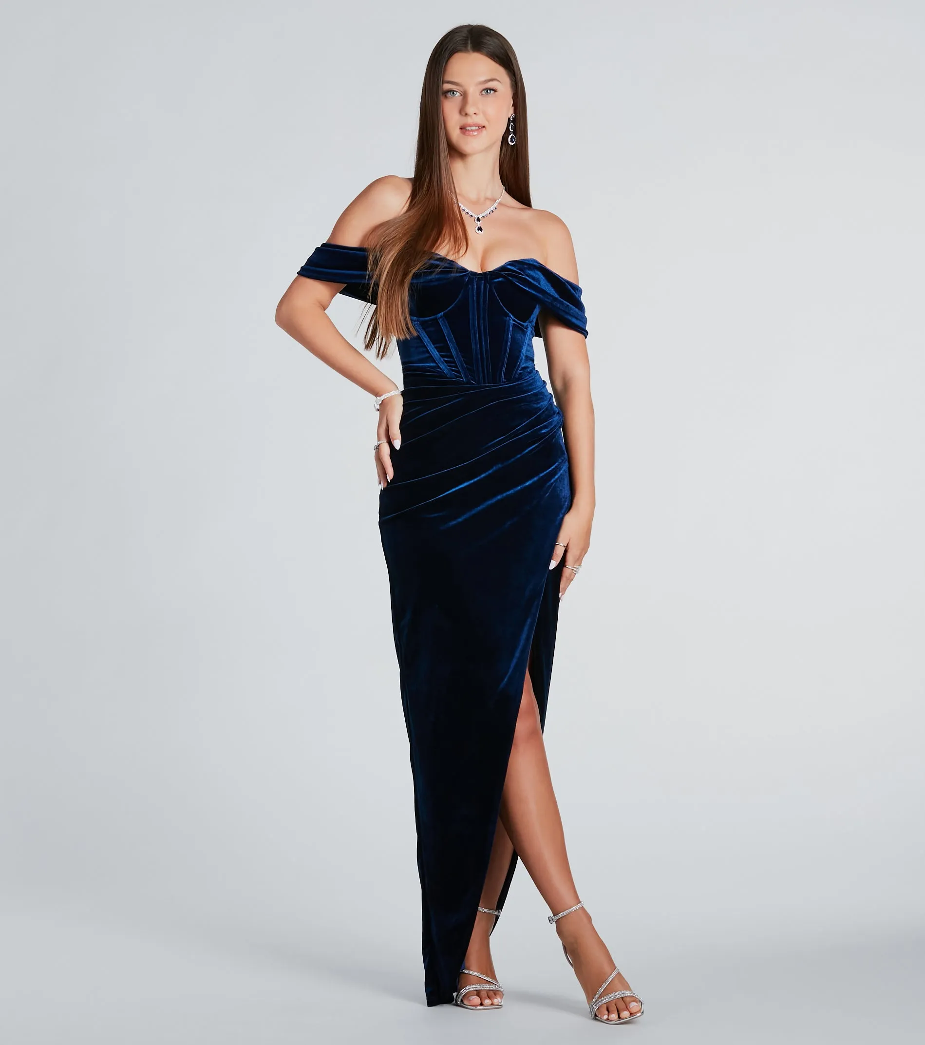 Alex Formal Velvet Bustier Off-The-Shoulder Dress sold by Windsor