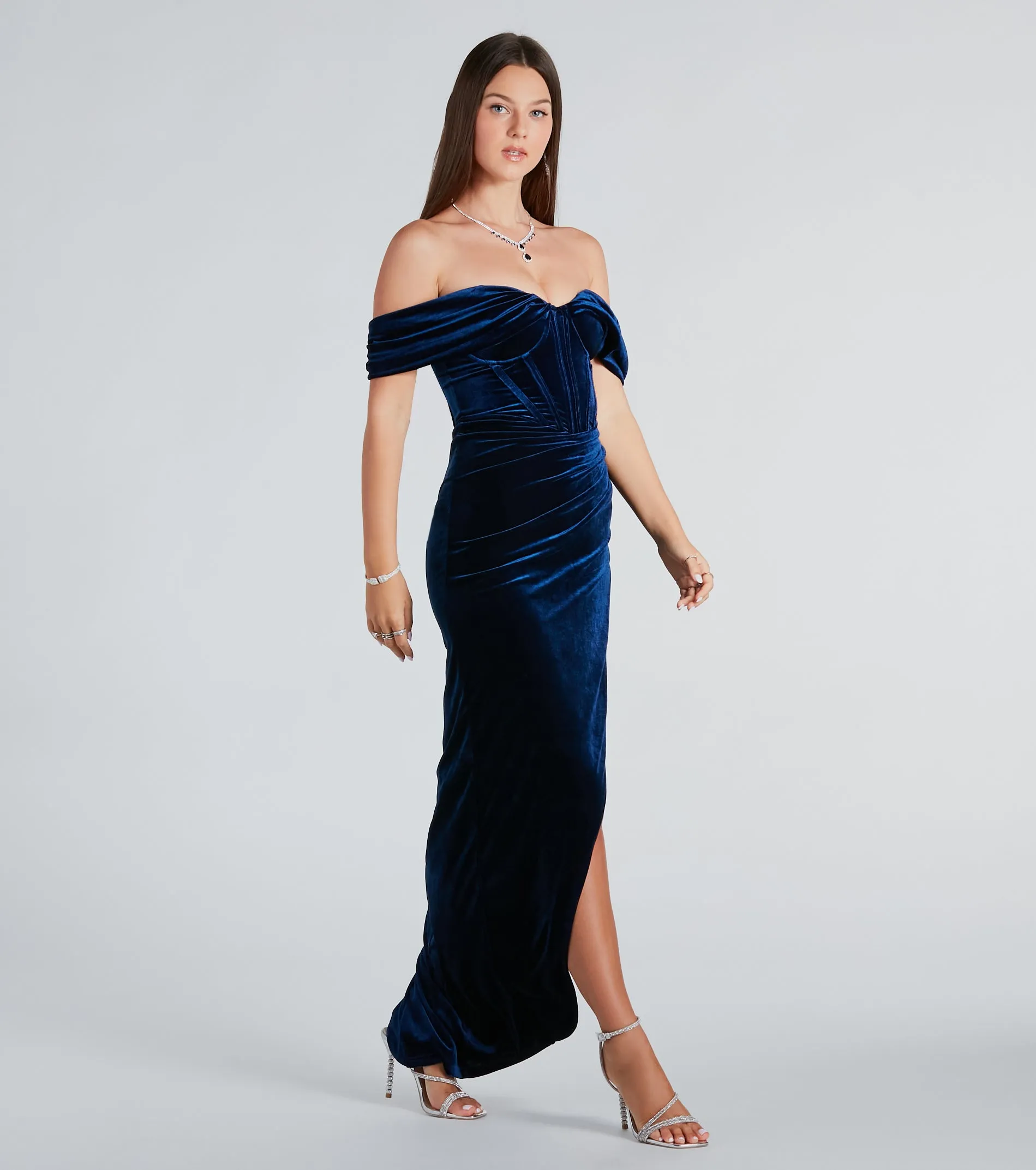 Alex Formal Velvet Bustier Off-The-Shoulder Dress sold by Windsor product image thumbnail 3