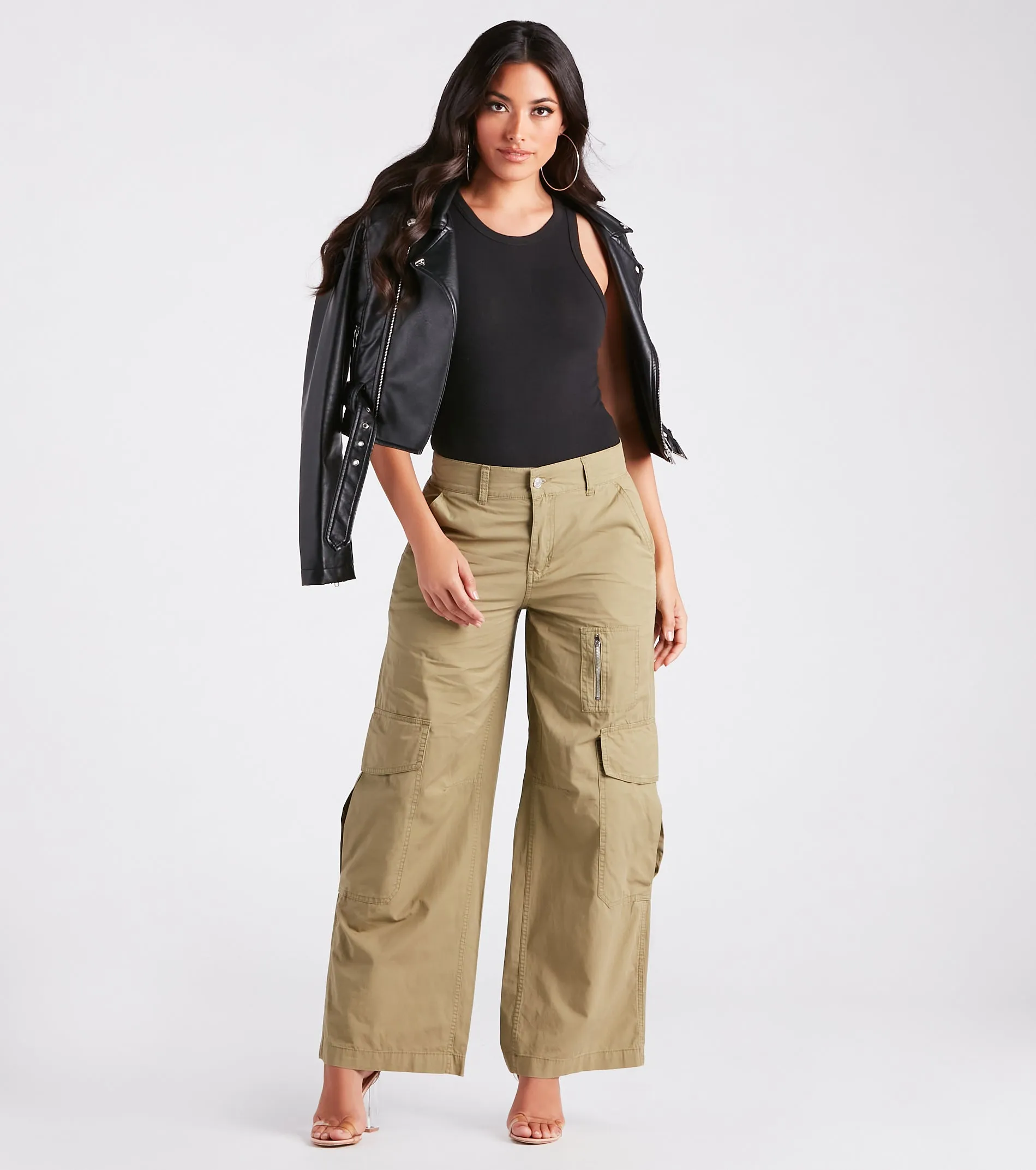 Serving Trendy Vibes Wide-Leg Cargo Pants sold by Windsor