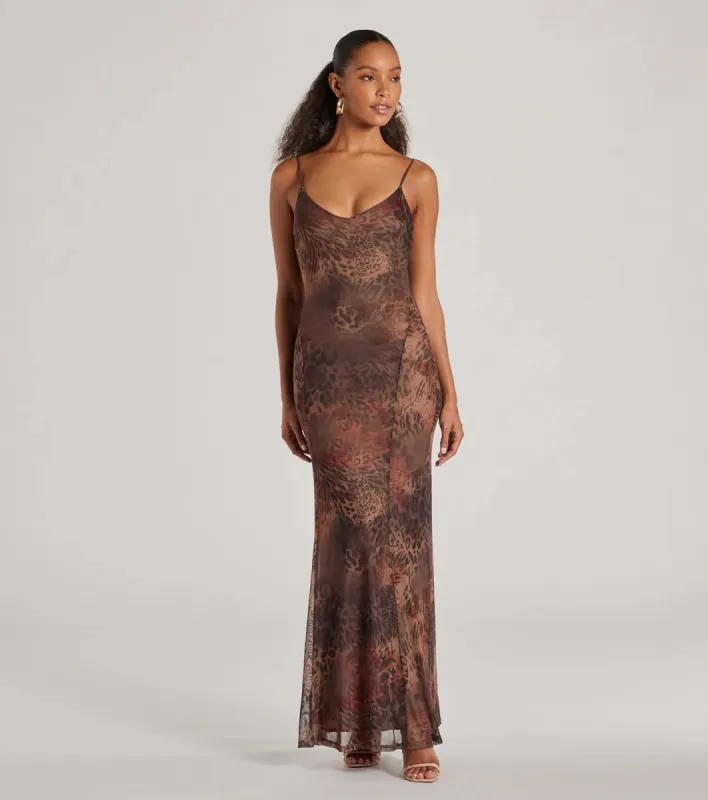 Fierce Allure Leopard Print Mesh Maxi Dress sold by Windsor
