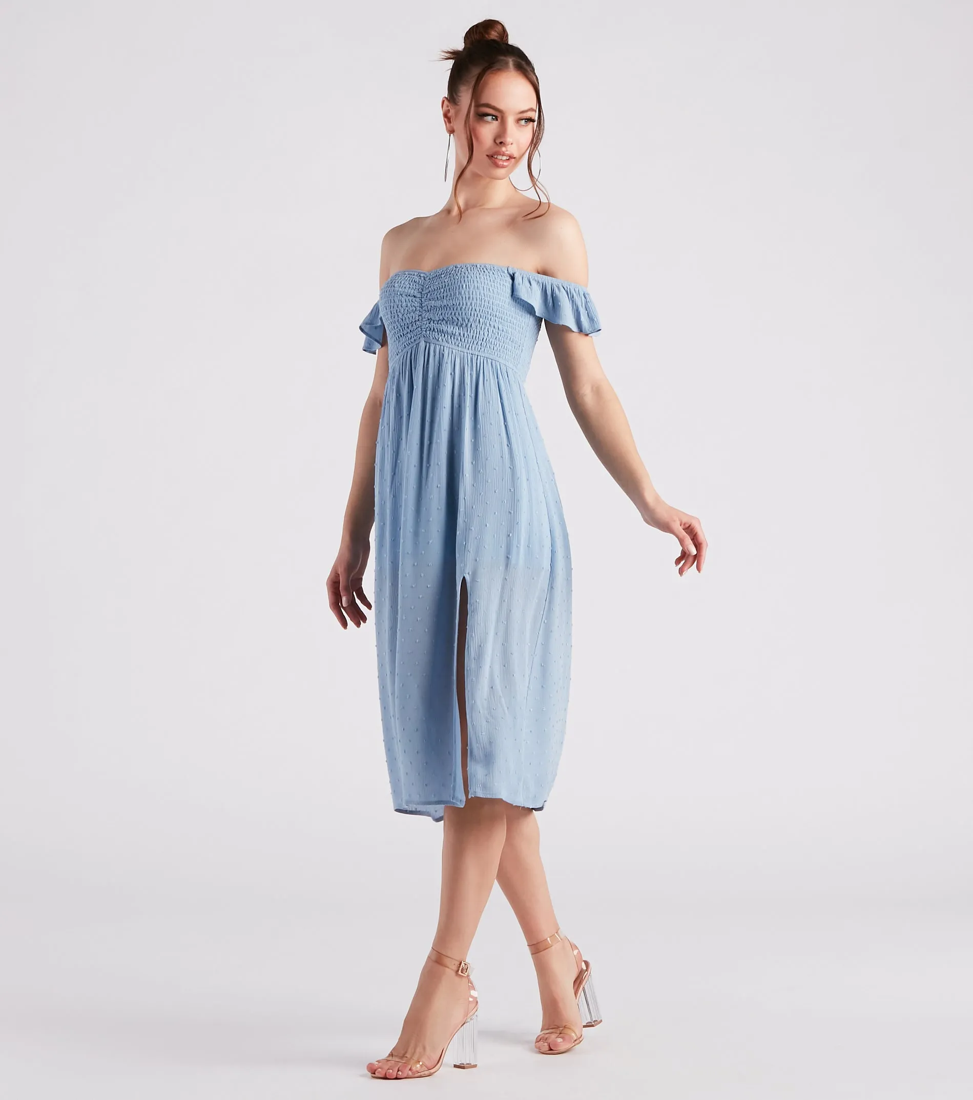 Just Peachy Keen Off-The-Shoulder Midi Dress sold by Windsor product image thumbnail 3