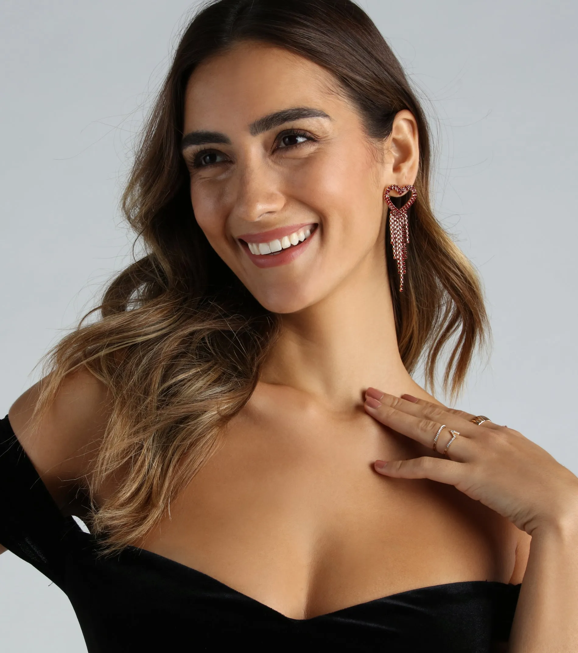 In Love With Glamour Heart Fringe Earrings sold by Windsor product image thumbnail 2