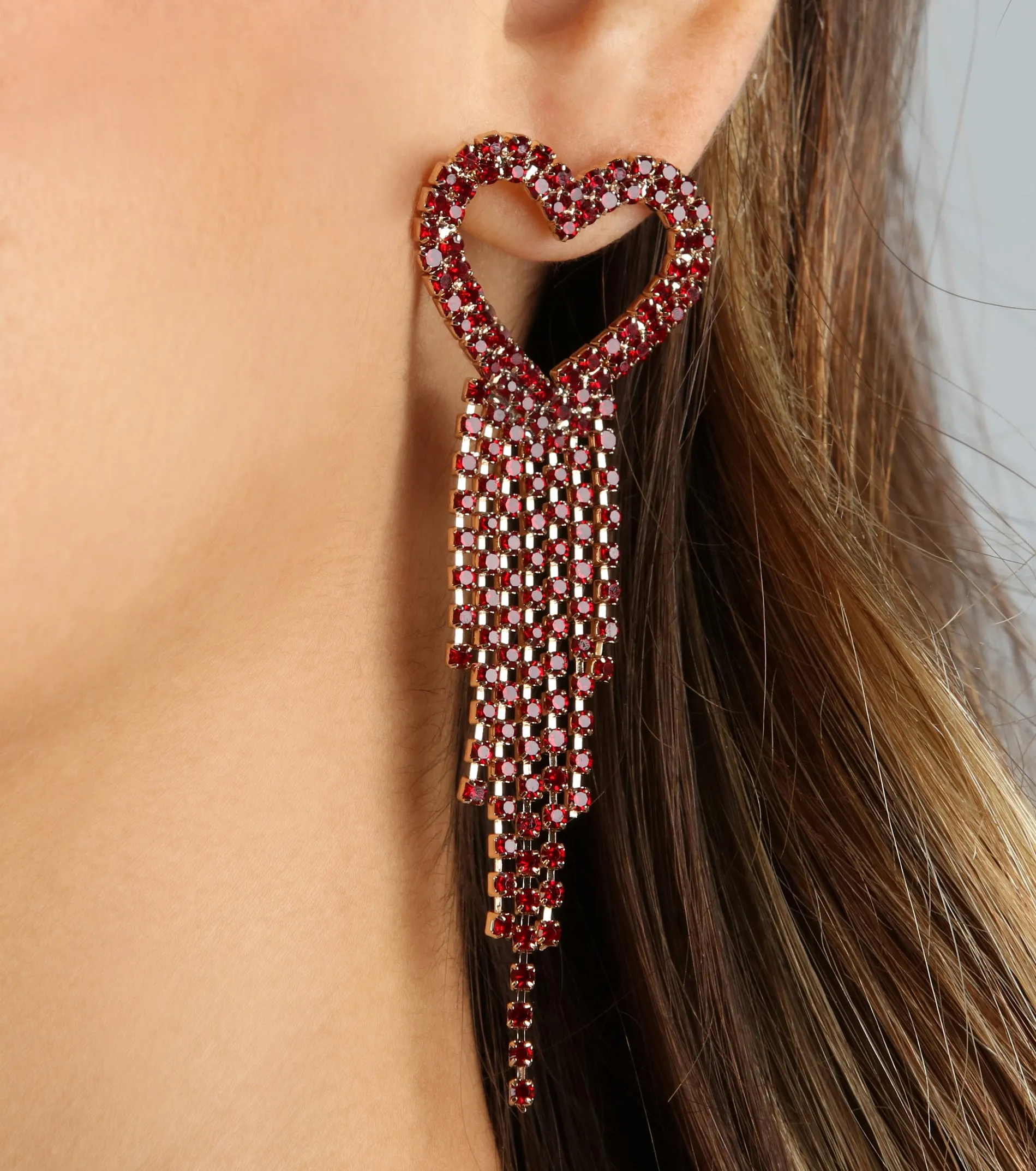 In Love With Glamour Heart Fringe Earrings sold by Windsor