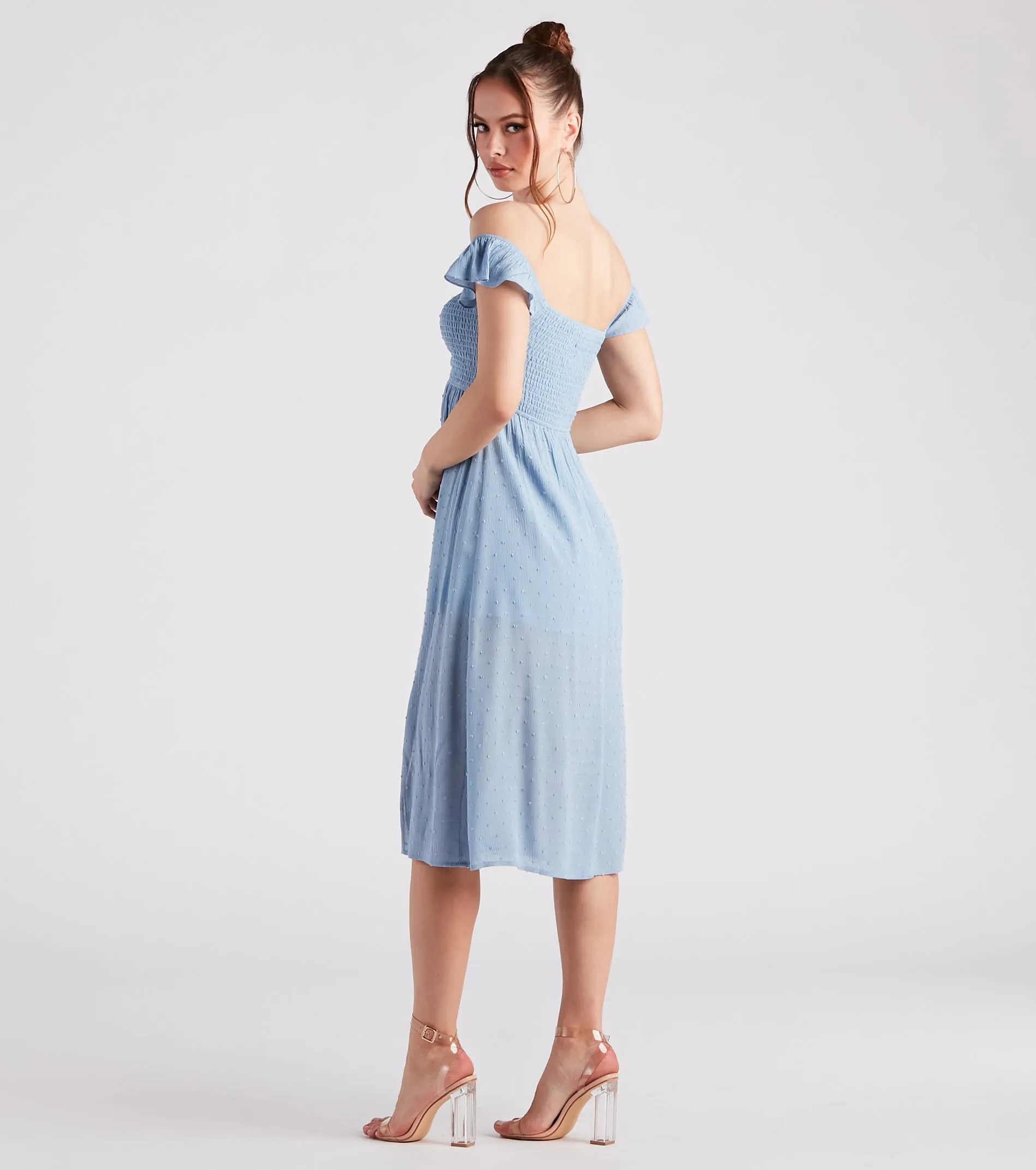 Just Peachy Keen Off-The-Shoulder Midi Dress sold by Windsor product image thumbnail 2
