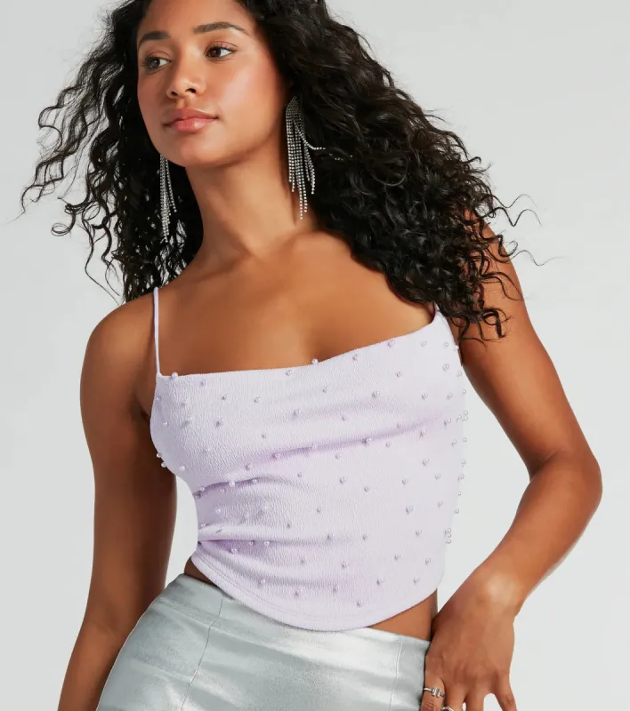 Deluxe Posh Strappy Back Faux Pearl Crop Top sold by Windsor