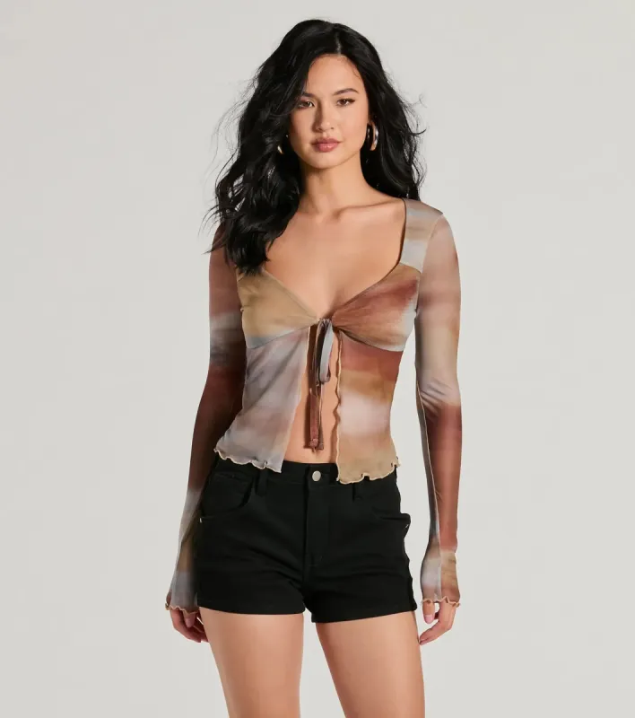 Dreamy Watercolor Mesh Tie-Front Top sold by Windsor