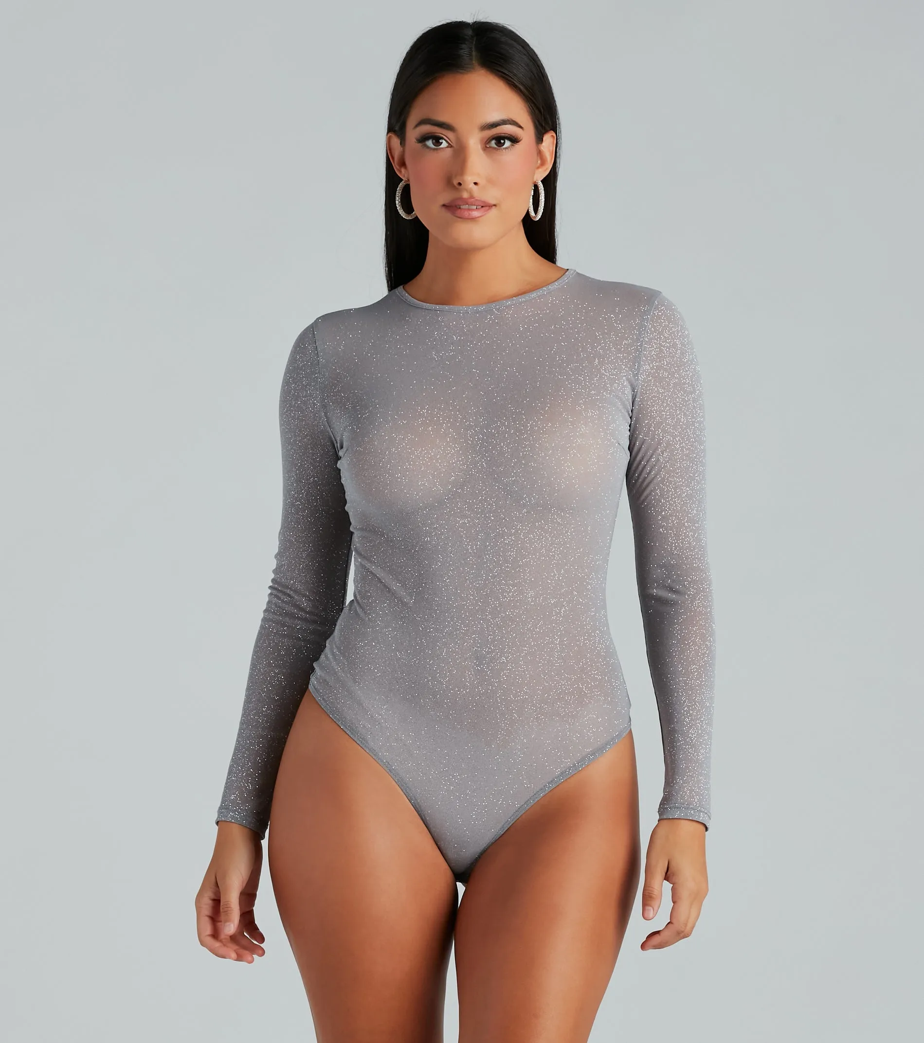 Center Stage Glitter Mesh Long Sleeve Bodysuit sold by Windsor product image thumbnail 5