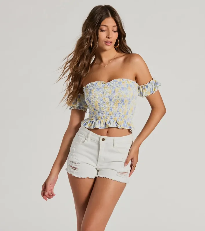 Sunny And Sweet Off-The-Shoulder Floral Crop Top sold by Windsor