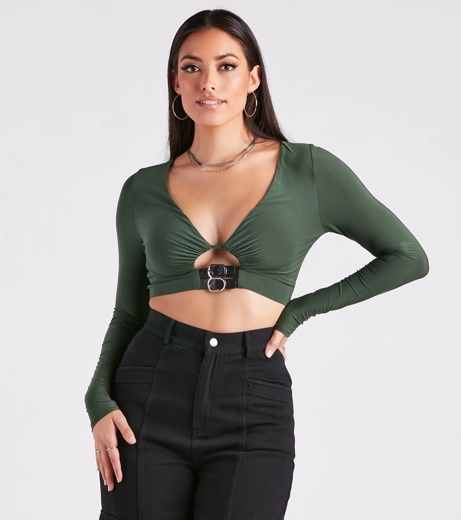 CLEARANCE - A Girl's Best Friend Belt Trim Crop Top sold by Windsor