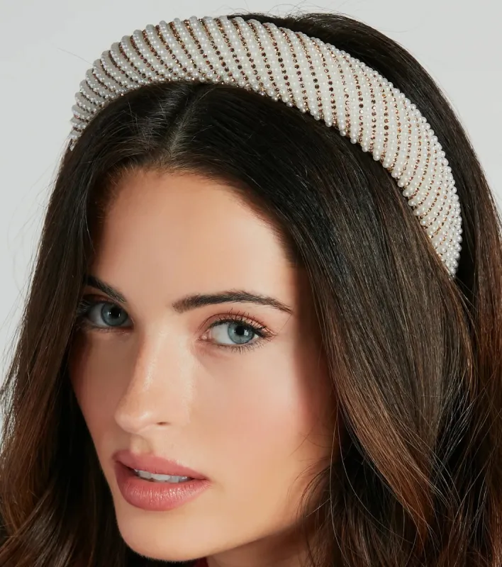 Posh Vibes Rhinestone And Pearl Headband sold by Windsor