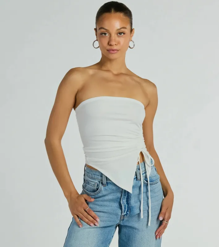 Easy Attention Strapless Slit Crop Top sold by Windsor