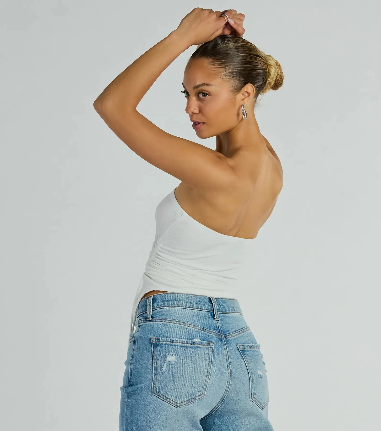 Easy Attention Strapless Slit Crop Top sold by Windsor product image thumbnail 4