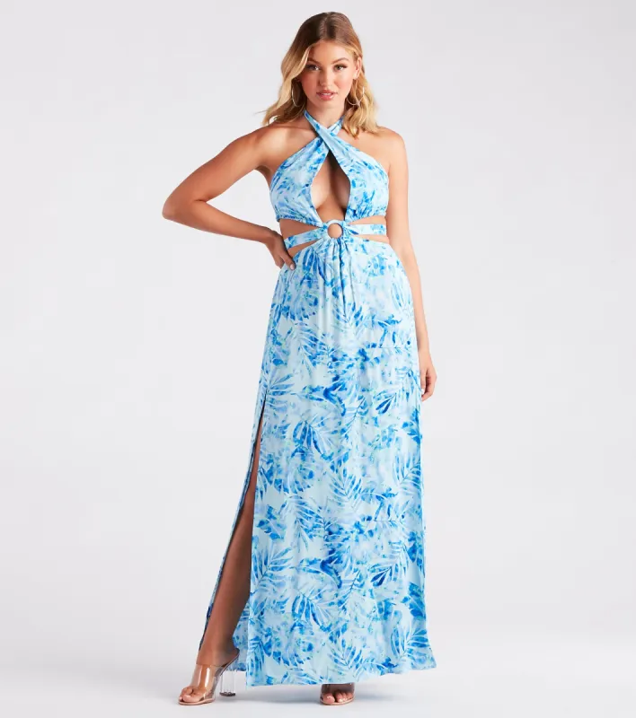 Miami Mood Tropical Print Cutout Maxi Dress sold by Windsor