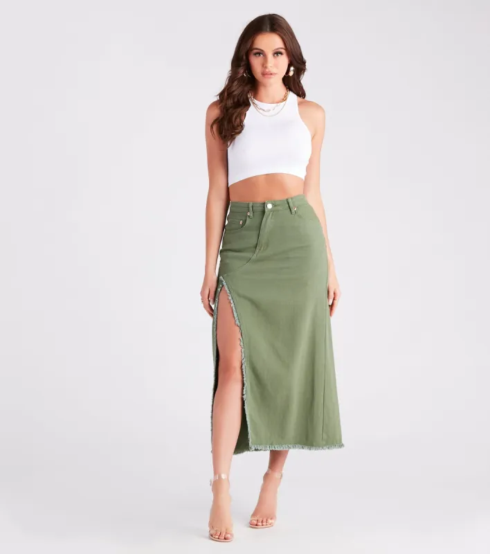 PLACEHOLDER - Babe In Denim High Slit Midi Skirt sold by Windsor