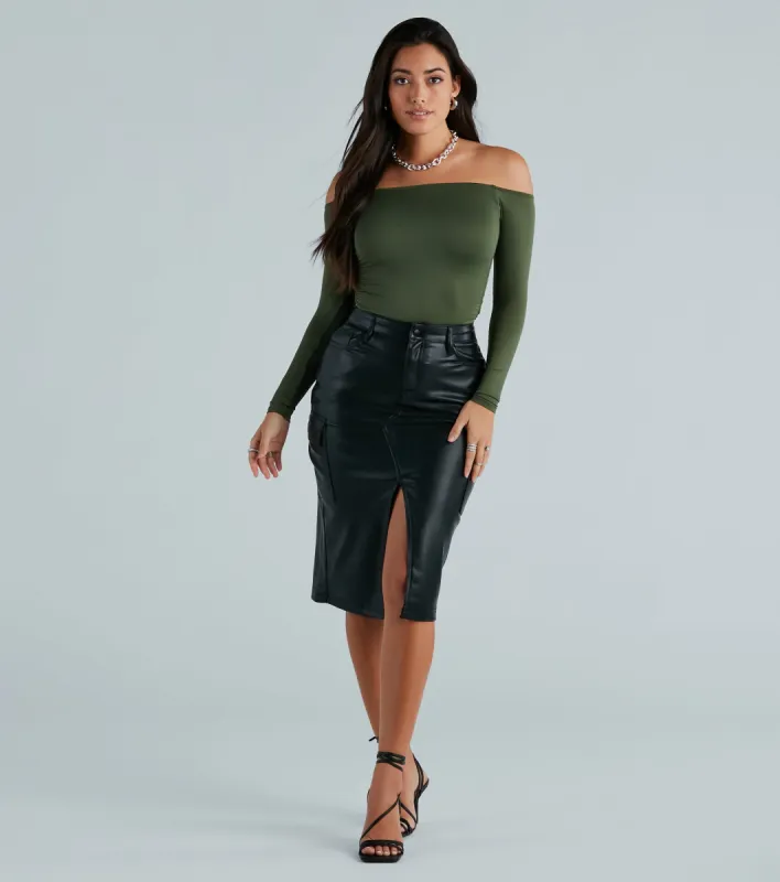 Chic Structure Faux Leather Cargo Midi Skirt sold by Windsor