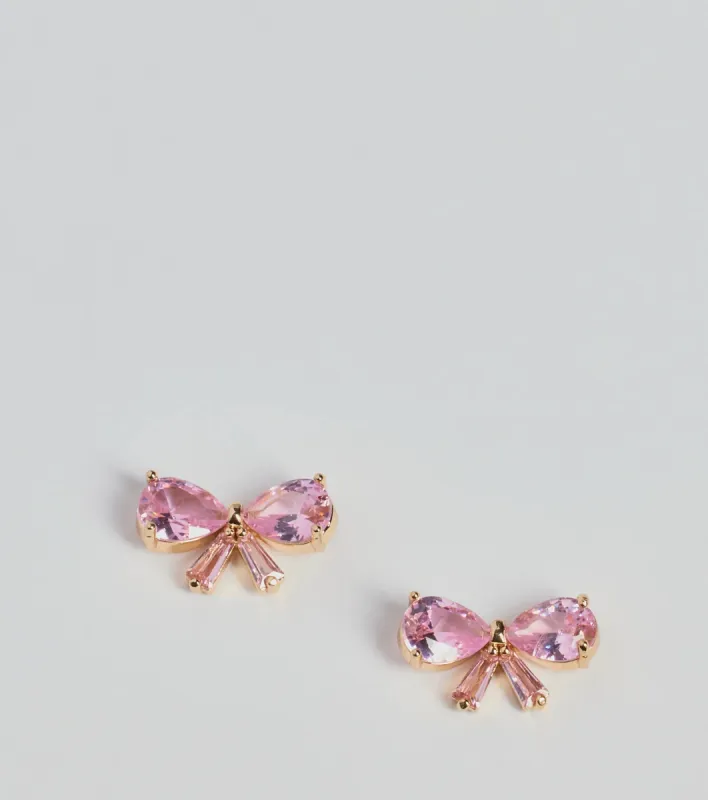 Ever So Charmed Rhinestone Bow Stud Earrings sold by Windsor