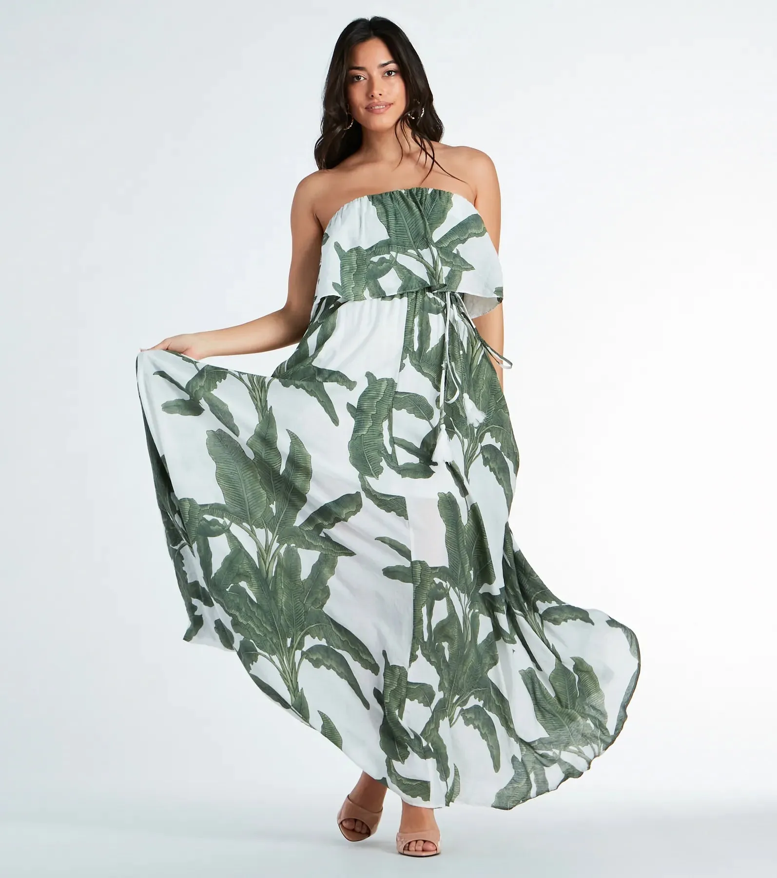 Getaway Bound Tropical Print Woven Maxi Dress sold by Windsor