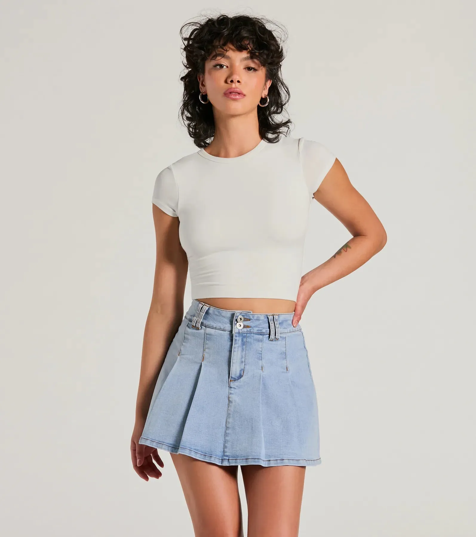 Exceptional Darling High-Rise Pleat Denim Mini Skirt sold by Windsor