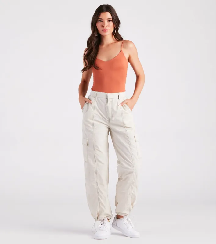The Bottom Line High-Rise Parachute Cargo Pants sold by Windsor