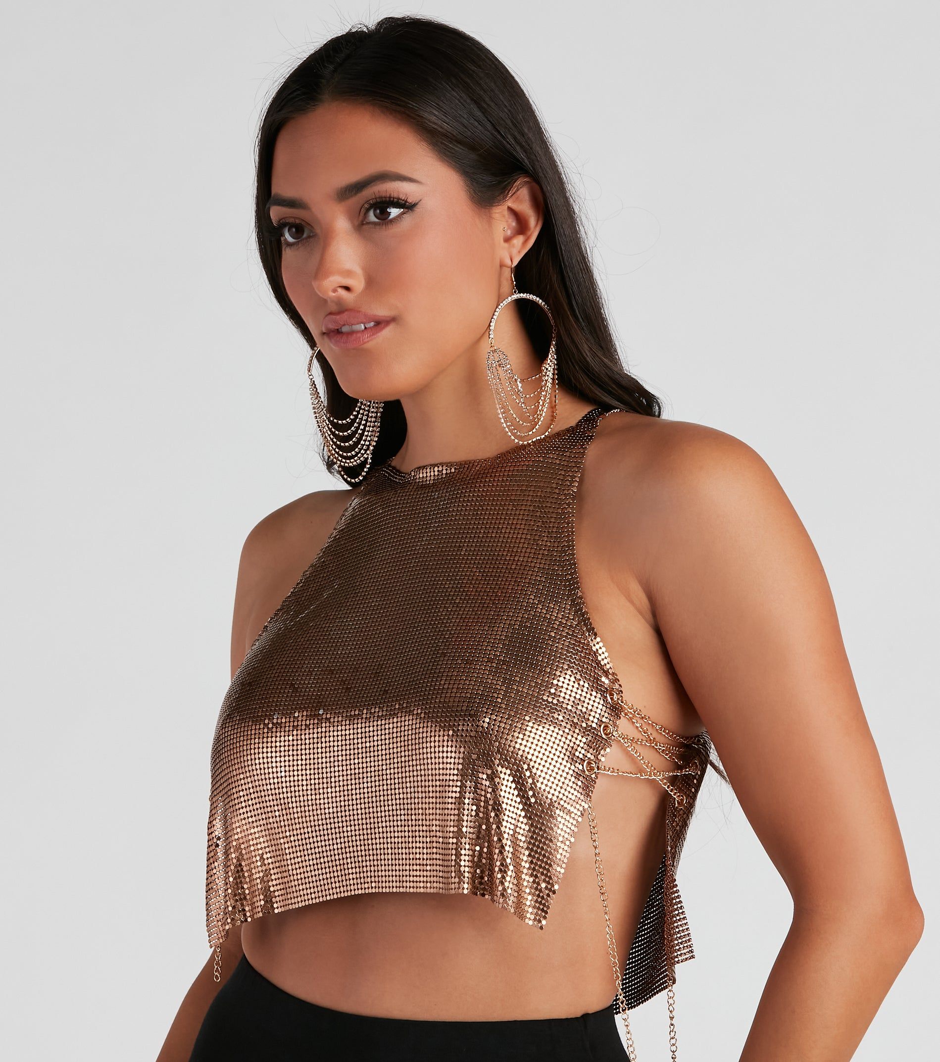 You've Got Glam Chainmail Lace Up Top sold by Windsor