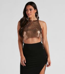 You've Got Glam Chainmail Lace Up Top sold by Windsor