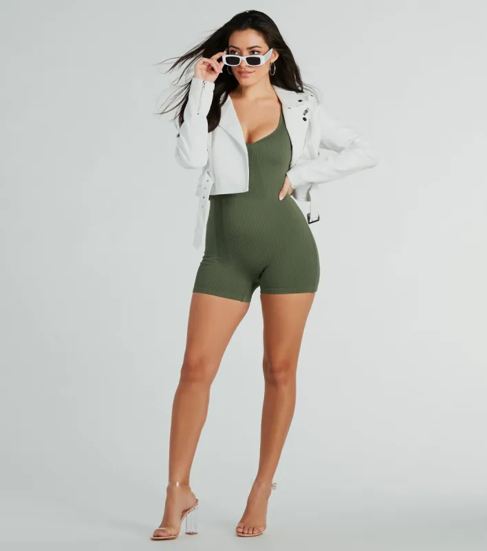 Pursuing Cute Henley Rib Knit Romper sold by Windsor