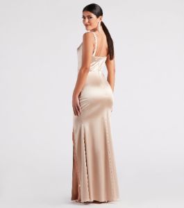 Kaylani Formal Satin Cowl Neck Long Dress sold by Windsor