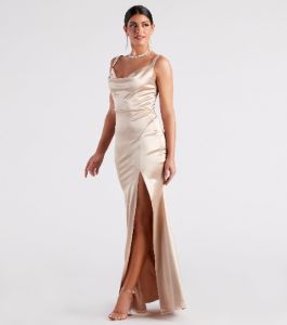 Kaylani Formal Satin Cowl Neck Long Dress sold by Windsor