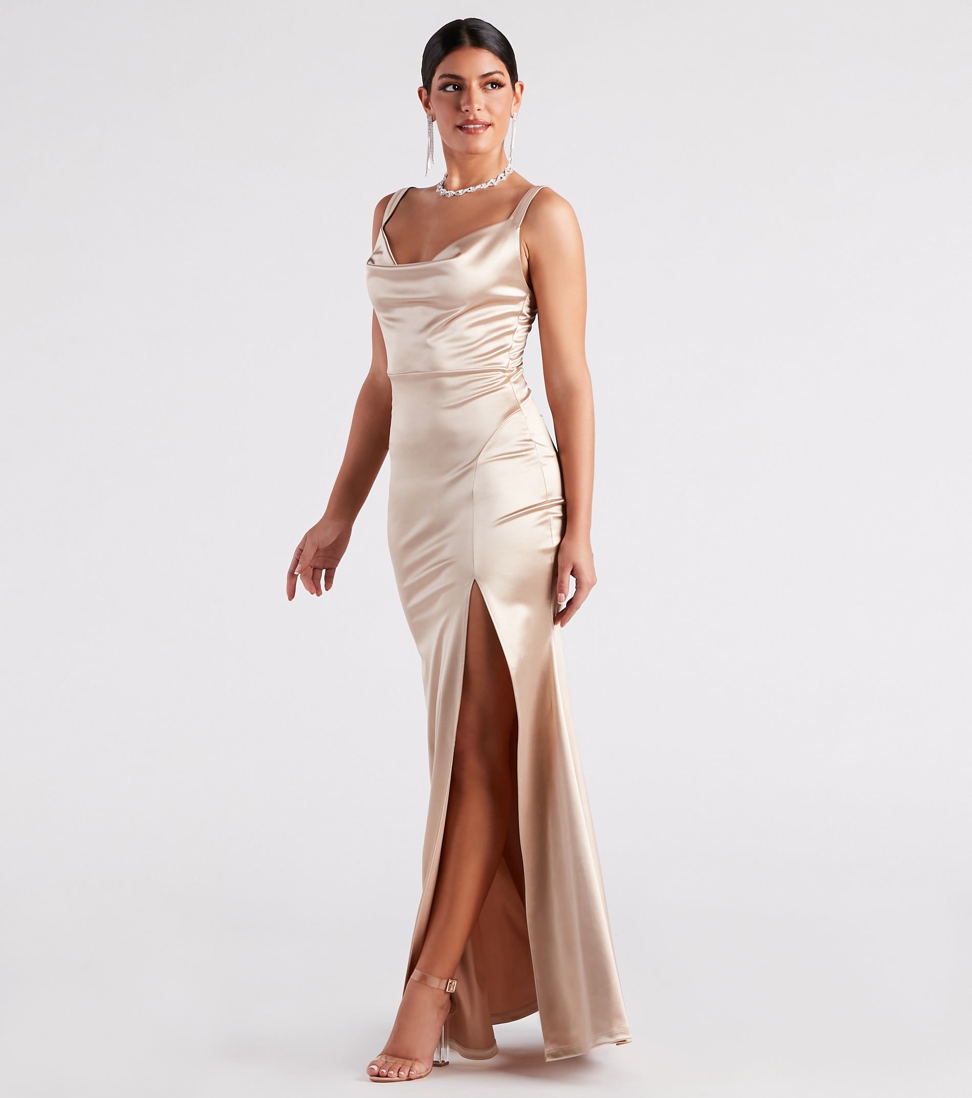 Kaylani Formal Satin Cowl Neck Long Dress sold by Windsor product image thumbnail 3