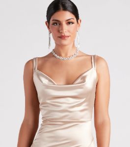 Kaylani Formal Satin Cowl Neck Long Dress sold by Windsor