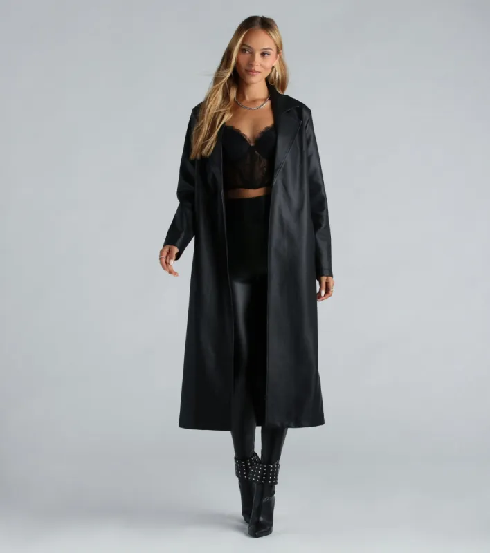 City Living Faux Leather Belted Trench Coat sold by Windsor
