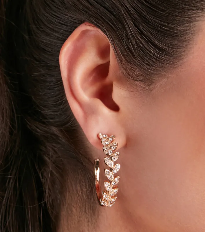 Walk The Vine Rhinestone Leaf Hoop Earrings sold by Windsor