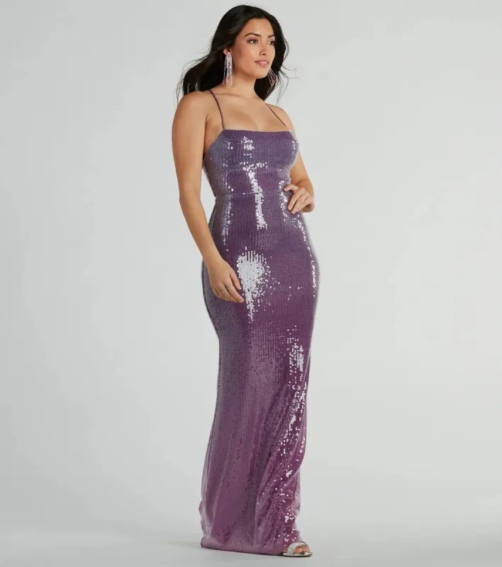 Alaia Lace-Up Mermaid Ombre Sequin Formal Dress sold by Windsor