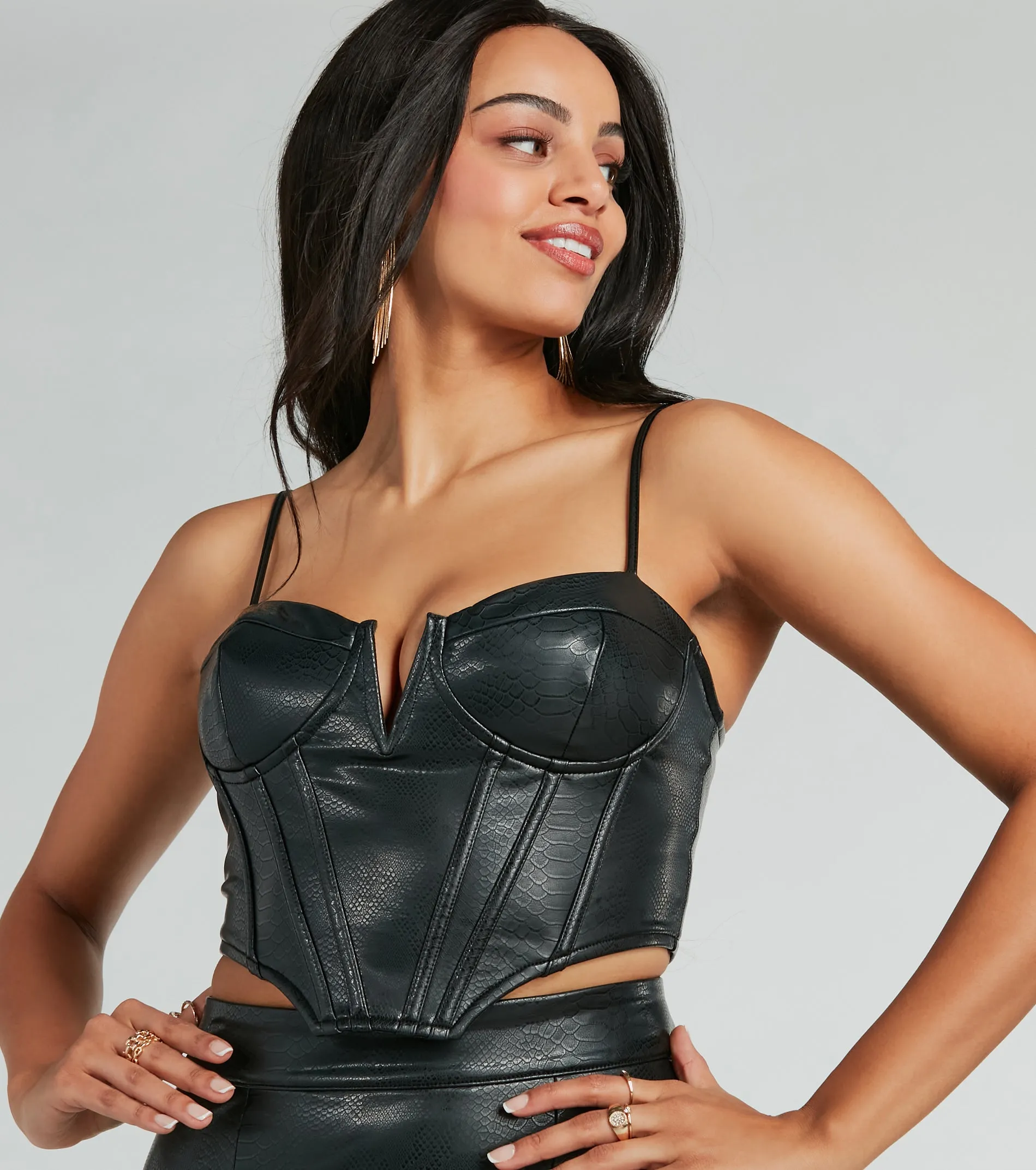 Sultry Snake Print Faux Leather Bustier Top sold by Windsor