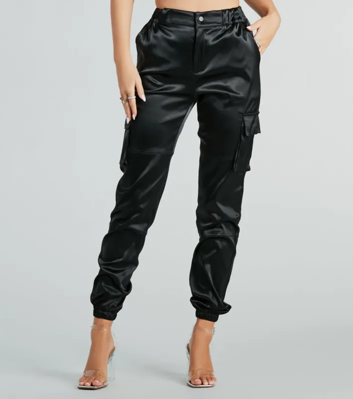 Got The Look Satin High-Rise Cargo Joggers sold by Windsor