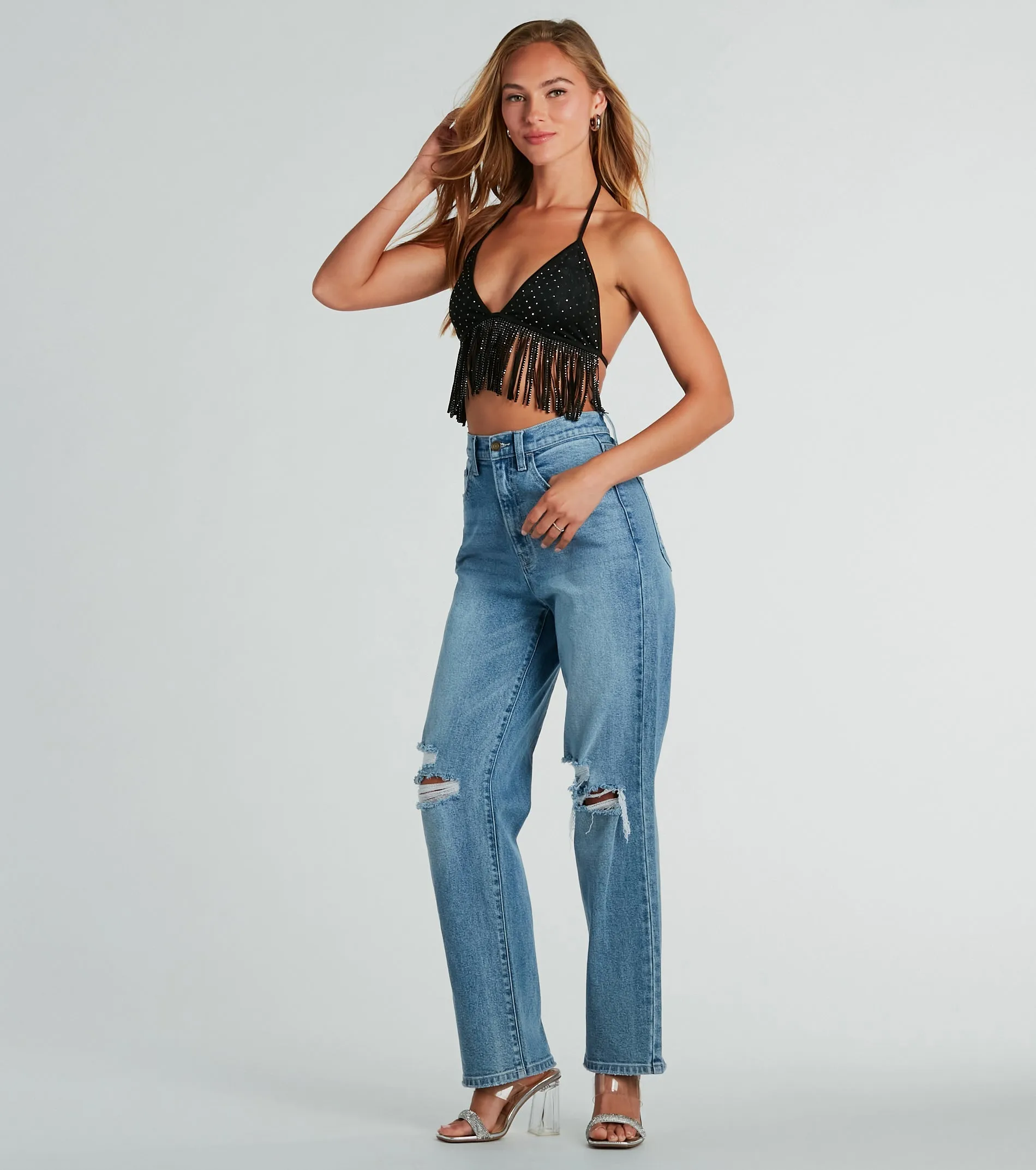 Rodeo Babe Rhinestone Fringe Halter Top sold by Windsor product image thumbnail 3